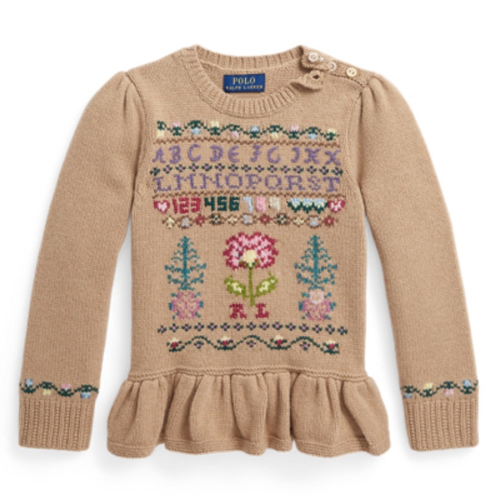 Ralph Lauren Intarsia-Knit Wool-Blend Peplum Sweater Girls size 6